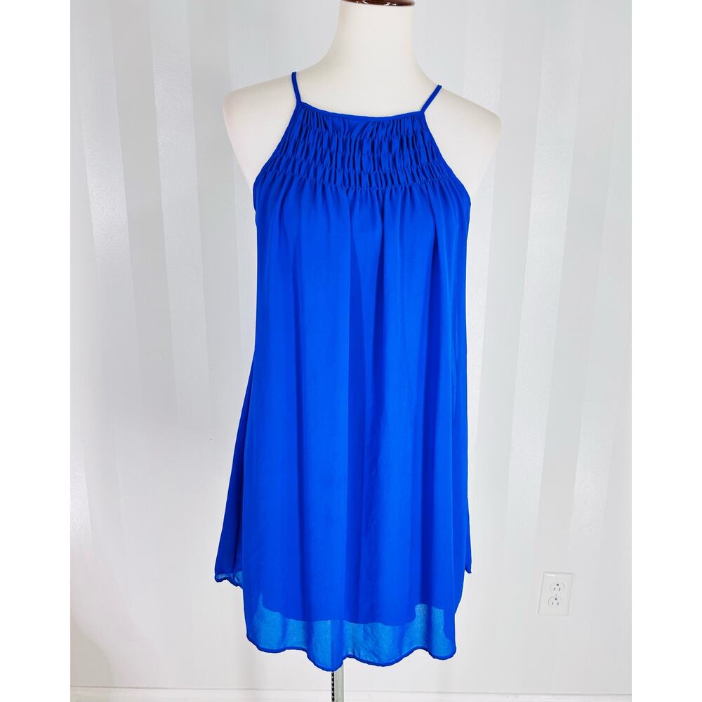 SEQUIN HEARTS Women’s Blue Sleeveless Sheer Shift Dress Sz M